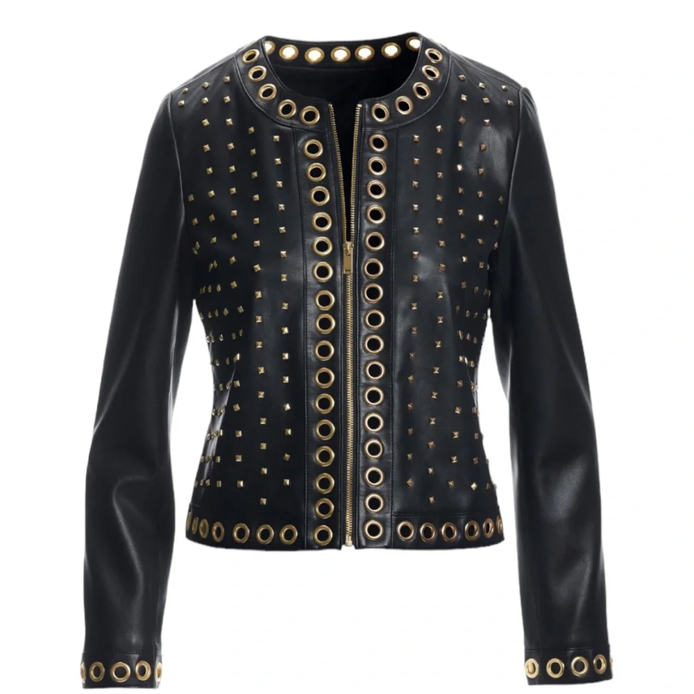 NWT Boston Proper Grommet + Studs Faux Leather Jacket Sz M (8/10) NEW IN PACKAGE - Picture 1 of 11